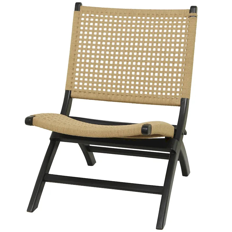 Fauteuil d'appoint tissé main en acajou brun/noir avec assise tissée, 1 place