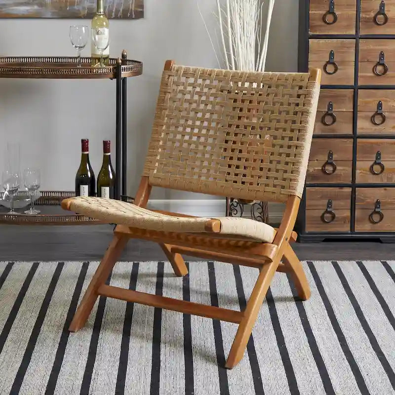 Fauteuil d'appoint tissé main en acajou brun/noir avec assise tissée, 1 place