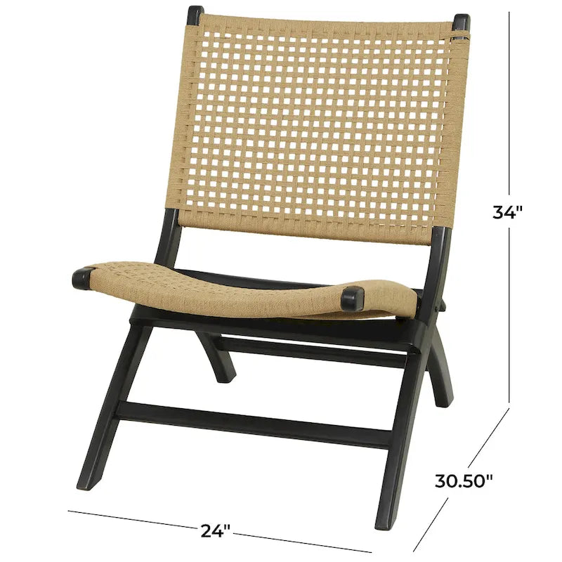 Fauteuil d'appoint tissé main en acajou brun/noir avec assise tissée, 1 place