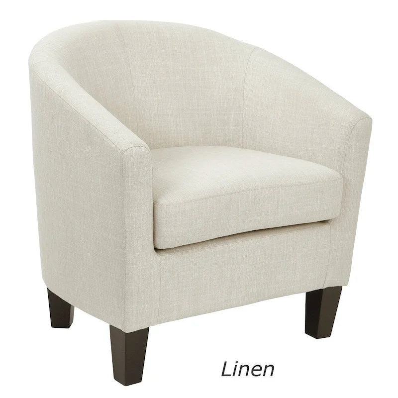 Fauteuil baquet mi-siècle en lin/denim avec pieds en bois espresso foncé, 1 place