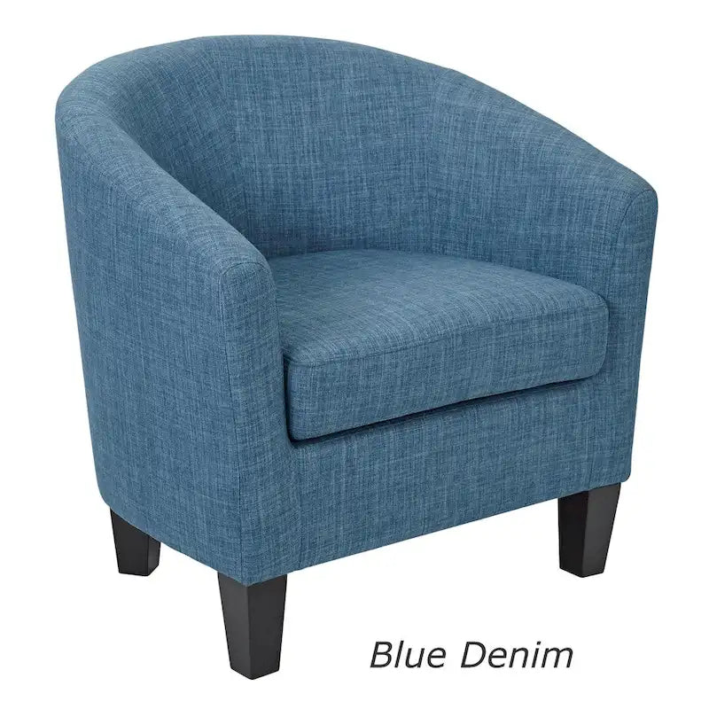 Fauteuil baquet mi-siècle en lin/denim avec pieds en bois espresso foncé, 1 place