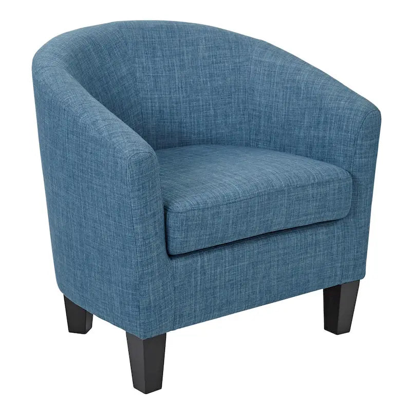 Fauteuil baquet mi-siècle en lin/denim avec pieds en bois espresso foncé, 1 place