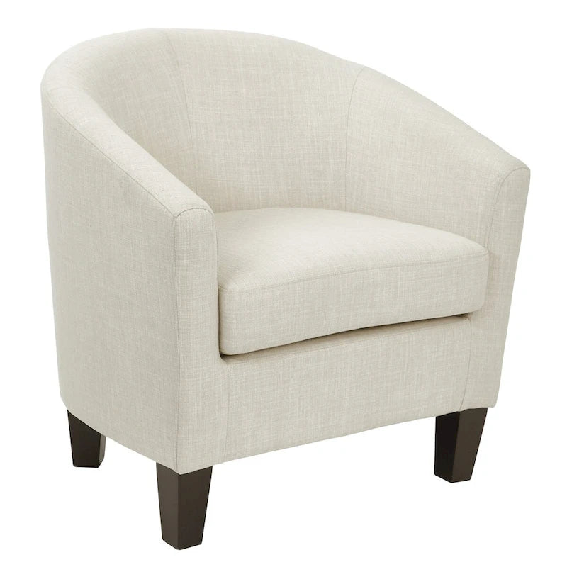 Fauteuil baquet mi-siècle en lin/denim avec pieds en bois espresso foncé, 1 place