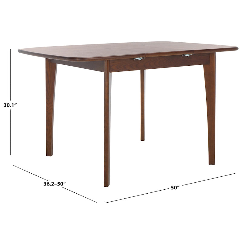 Table à manger extensible Noyer / Chêne naturel avec bords incurvés et pieds compensés, 4-6 places