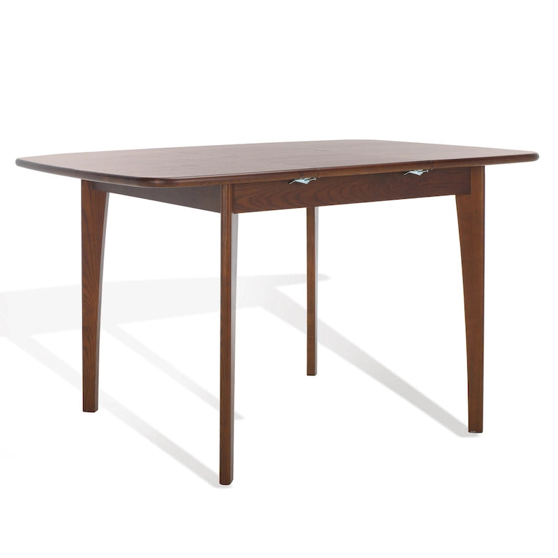 Table à manger extensible Noyer / Chêne naturel avec bords incurvés et pieds compensés, 4-6 places