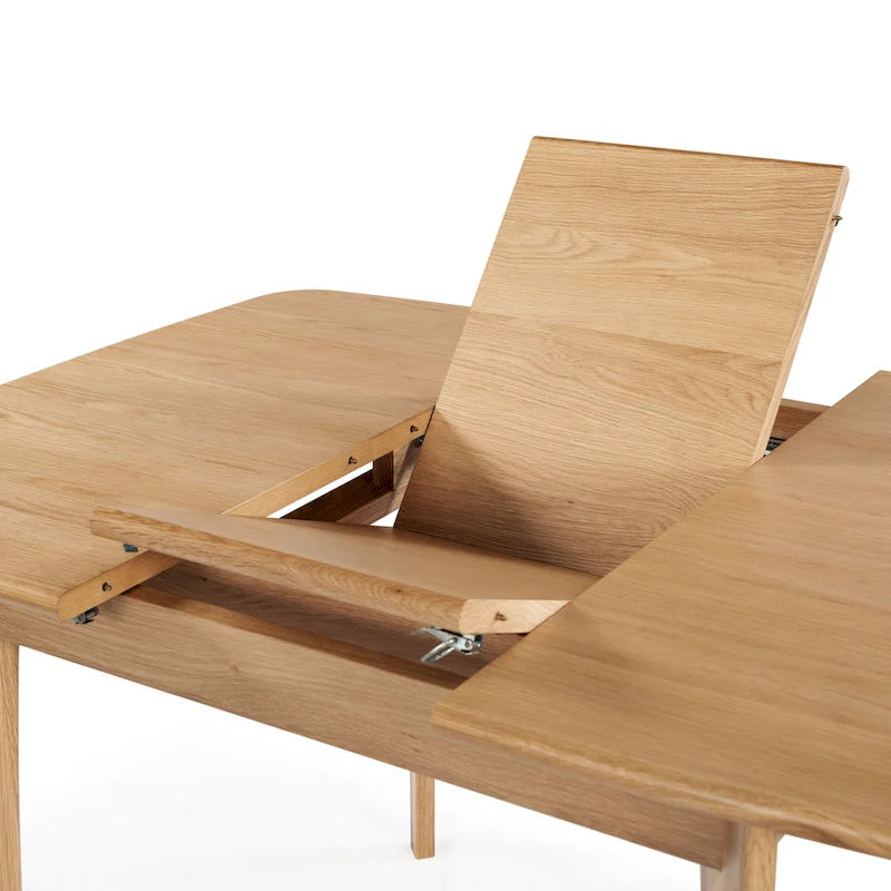Table à manger extensible Noyer / Chêne naturel avec bords incurvés et pieds compensés, 4-6 places